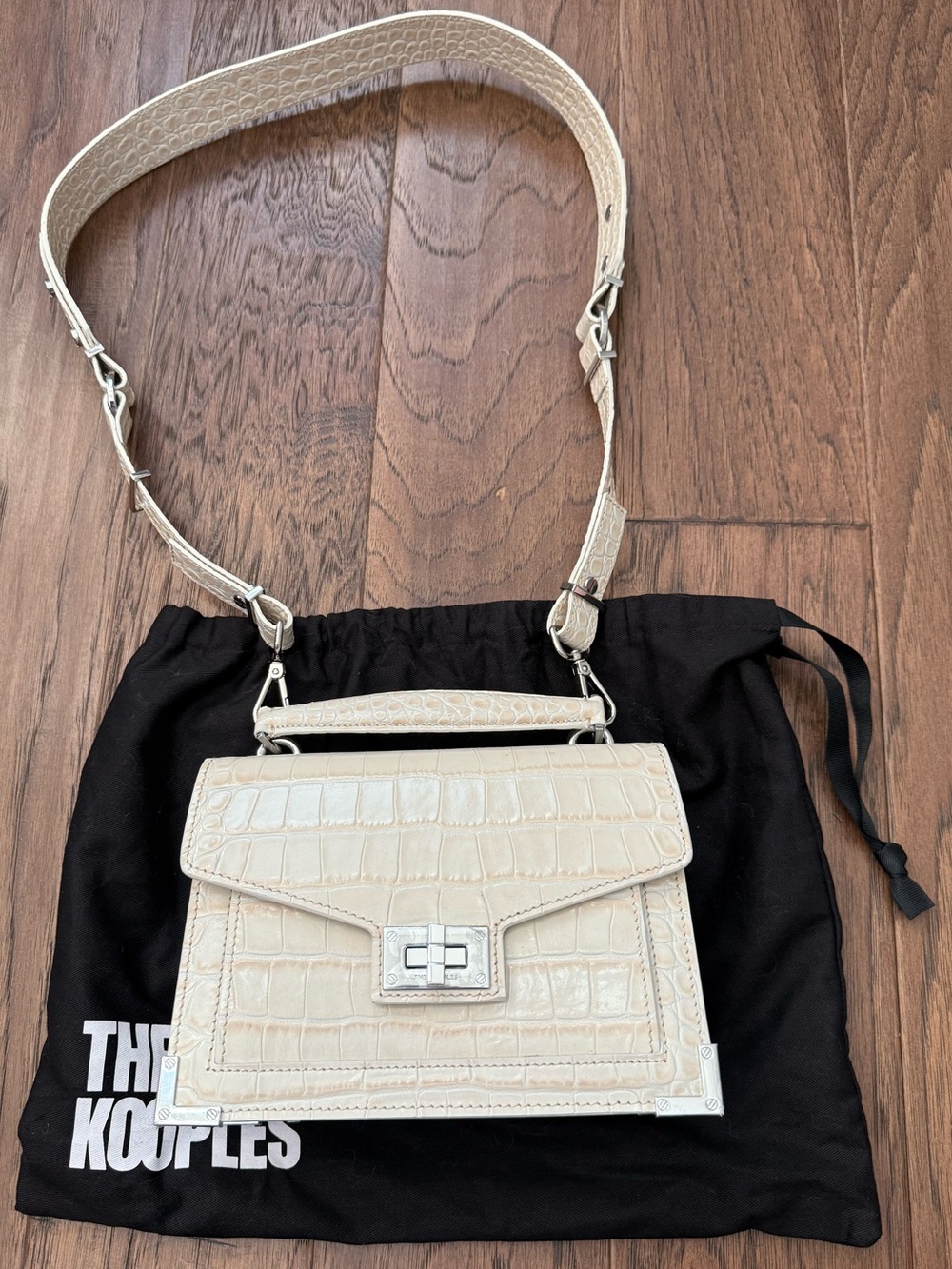 NWT The Kooples Emily Small ECRU Crocodile Leather Crossbody Bag
